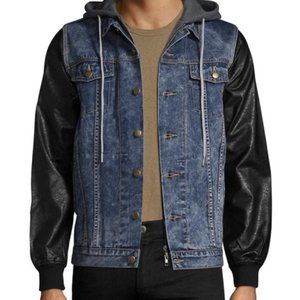 KINETIX Mixed Media Hoodie Jean Jacket